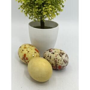 Set of 3 Vintage Hand Painted Ceramic Easter Eggs Speckled & Matte Signed